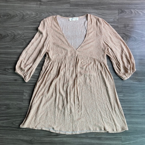 Audrey 3+1 Womens Long Sleeve Dress Brown and Cream Dot Pattern - Picture 1 of 4